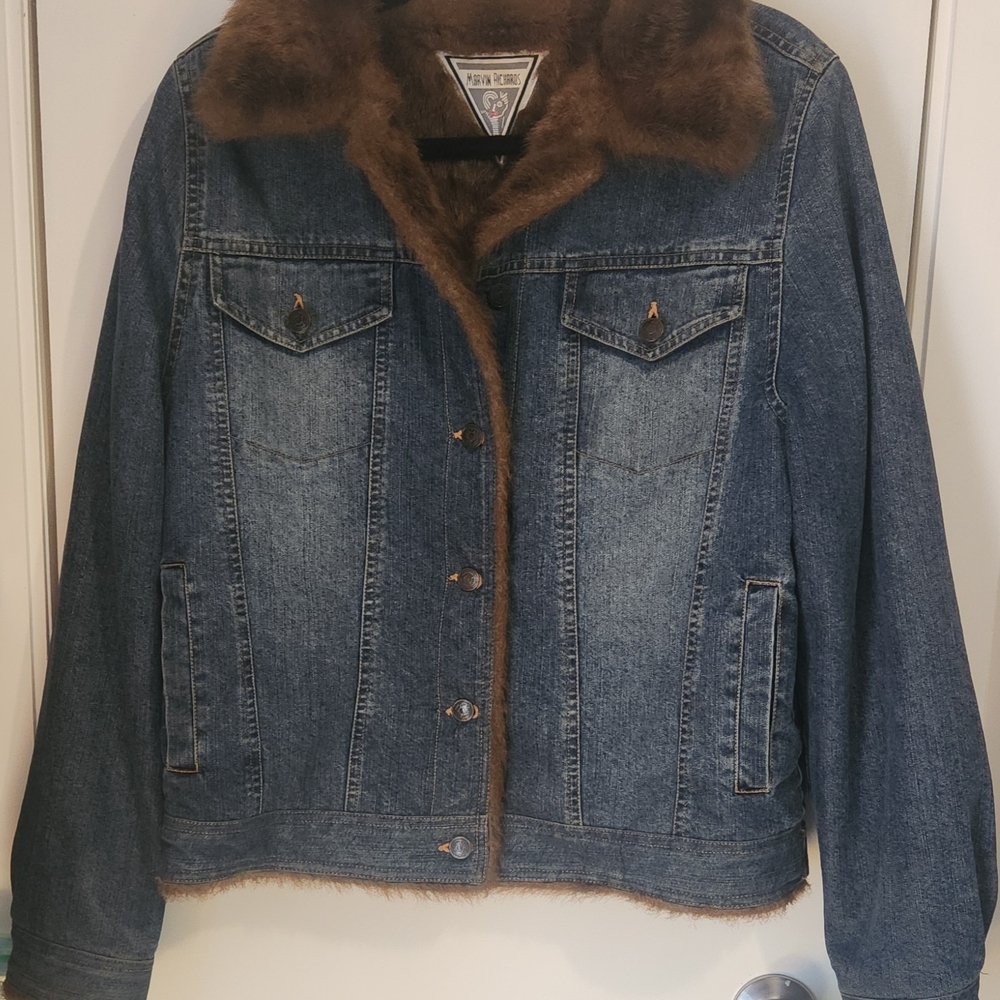 Marvin Richards Denim Jacket with Brown Faux Fur Trim